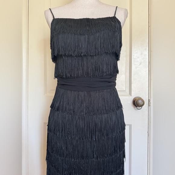 50s Vintage Black Fringe Wiggle Dress - Picture 5 of 10